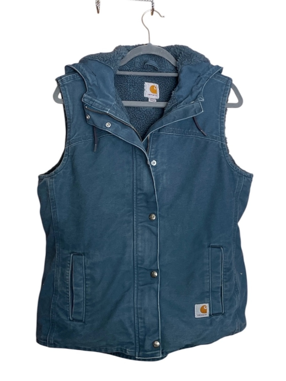 Carhartt Women’s Sandstone Berkeley II Sherpa-Lined Hooded Vest Large 12-14 Blue